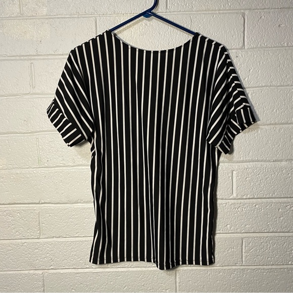 Stretchy dress top black and white stripe short sleeve crew neck women’s small - Picture 2 of 6